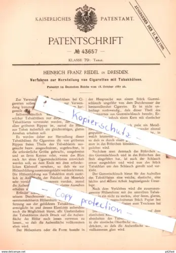 original Patent -  Heinrich Franz Riedel in Dresden , 1887 , Tabak !!!