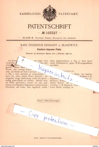 original Patent - Karl Friedrich Erhardt in Blasewitz , 1898 , Elastisch-biegsame Platte !!!