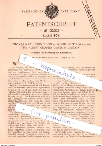 original Patent -  T. M. Thom in Wood Green und A. C. Oakes in London , 1900 ,  Herstellung von Kunststeinen !!!