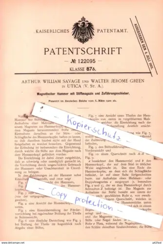 original Patent - Arthur William Savage und Walter Jerome Green in Utica , USA , 1900 , Magnetischer Hammer !!!
