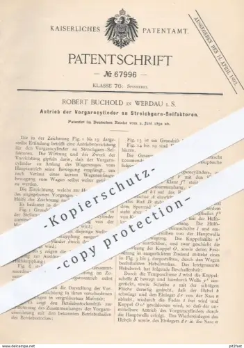 original Patent - Robert Buchold , Werdau , 1892 , Antrieb der Vorgarnzylinder an Streichgarn - Selfaktoren | Spinnen !
