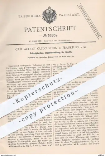 original Patent - Carl August Guido Storz , Frankfurt / Main , 1891 , Schaufelketten - Antrieb für Schiffe | Schiff !!!