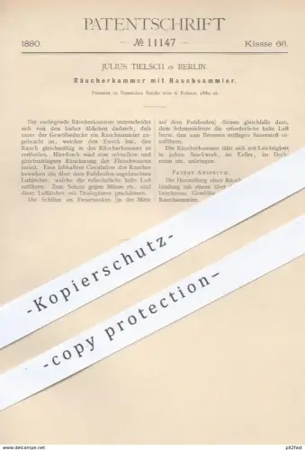 original Patent - Julius Tielsch , Berlin 1880 , Räucherkammer mit Rauchsammler | Räucherofen , Fleisch & Fisch Räuchern