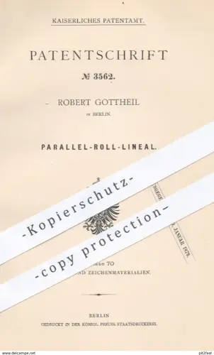 original Patent - Robert Gottheil , Berlin , 1878 , Lineal für parallele Linien | Zeichnen , Schreiben , Geometrie !!!