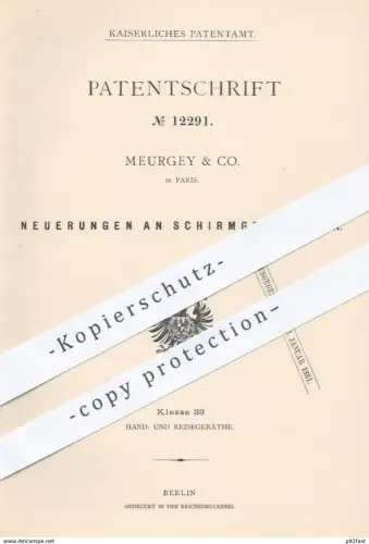 original Patent - Meurgey & Co. in Paris , Frankreich , 1880 , Schirmgestell | Schirm , Regenschirm , Sonnenschirm !!!