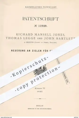 original Patent - R. Mansell Jones , Th. Legge , John Bartlett , Brixton , County of Surrey , England , 1880 , Waffen !