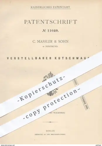 original Patent - C. Massler & Sohn in Dortmund , 1880 , Kutschwagen | Kutsche , Kutschen , Pferdekutsche , Wagen !!!