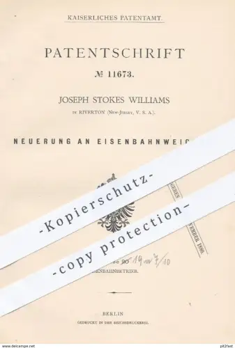 original Patent - Joseph Stokes Williams , Riverton , New Jersey USA , 1879 , Eisenbahnweichen | Eisenbahn , Weichen !!!