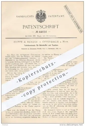 original Patent - Huppe & Bender , Offenbach / Main 1887 , Toiletteneinsatz für Reisekoffer u. Taschen | Tasche , Koffer