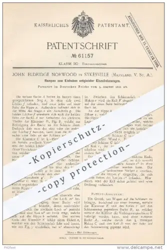 original Patent - John Eldridge Norwood , Sykesville , Maryland USA , 1891 , Rampen zum Einheben entgleister Eisenbahnen
