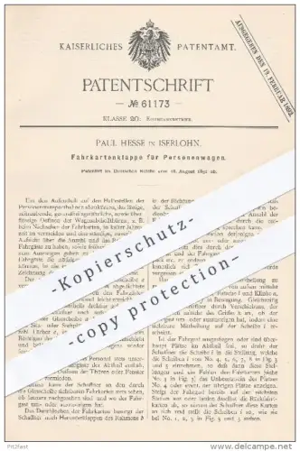 original Patent - Paul Hesse , Iserlohn , 1891 , Fahrkartenklappe für Personenwagen | Eisenbahn , Eisenbahn , Fahrkarten