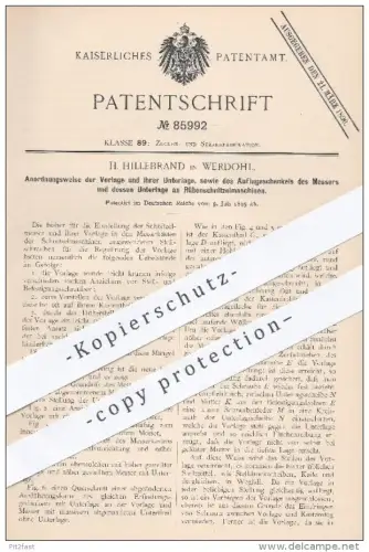 original Patent - H. Hillebrand , Werdohl , 1895 , Rüben - Schnitzelmaschinen | Zuckerrüben , Zucker , Zuckerfabrik !!!