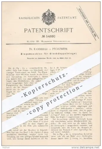 original Patent - Fr. Kammerer , Pforzheim , 1890 , Biegemaschine für Blechdoppelringel | Metall , Metallbearbeitung !!