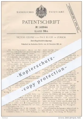 original Patent - Victor Gelpke und Paul Kugel , Zürich , 1901 , Zentrifugalhochdruckpumpe | Turbine , Turbinen , Pumpen