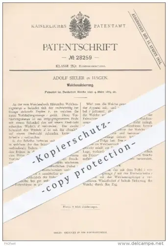 original Patent - Adolf Sieler , Hagen , 1884 , Weichensicherung | Weiche , Weichen , Schienen , Eisenbahn , Eisenbahnen