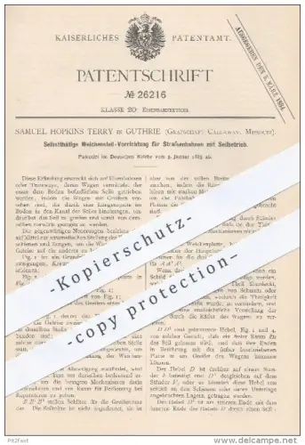 original Patent - Samuel Hopkins Terry , Guthrie , Callaway Missouri 1883 , Weichenstell-Vorrichtung für Straßenbahnen