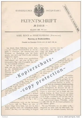original Patent - Karl Koch in Hohenlimburg , 1882 , Drahtwebstuhl | Webstuhl , Webstühle , Weben , Weber , Weberei !!!
