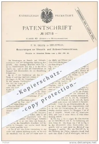 original Patent - F. W. Deppe , Bielefeld , 1881 , Stauchmaschine , Schweißmaschine | Schweißen , Metall !!!