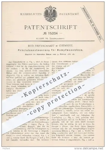 original Patent - Rud. Dreyscharff , Chemnitz , 1881 , Präzisionssteuerung für Dampfmaschinen | Steuerung , Motoren !!