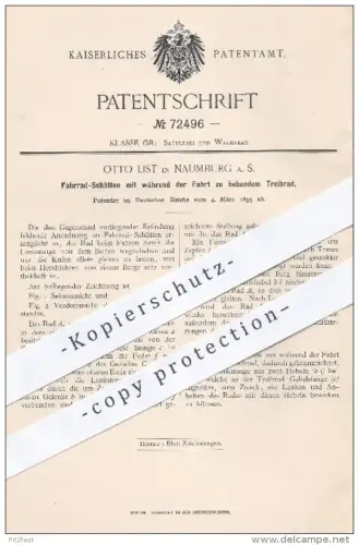original Patent - Otto List in Naumburg , 1893 , Fahrrad - Schlitten mit zu hebendem Treibrad | Fahrräder , Rad , Räder