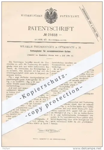 original Patent - W. Fredenhagen , Offenbach Main , 1882 , Kettenglieder für zusammensetzbare Ketten | Kette , Maschinen