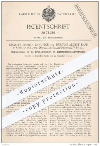 original Patent - Ch. Hamlin Bradrick / Burton Aldest Karr , Omaha , Douglas , Nebraska USA , 1893 , Signal f. Eisenbahn