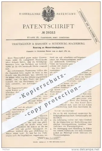 original Patent - Trautschold & Rahusen , Sudenberg Magdeburg , 1884 , Wasserstandsgläser | Dampfkessel , Dampfmaschinen