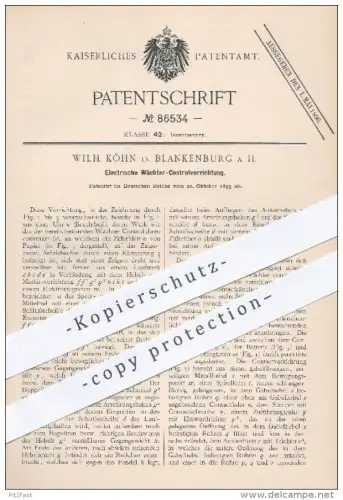 original Patent - Wilh. Köhn in Blankenburg , 1895 , Elektrische Wächter - Kontrollvorrichtung , Uhr , Uhren , Uhrwerk !