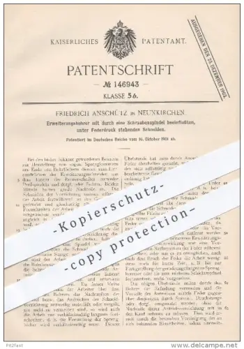 original Patent - Friedrich Anschütz in Neunkirchen , 1901 , Erweiterungsbohrer mit unter Federdruck stehenden Schneiden