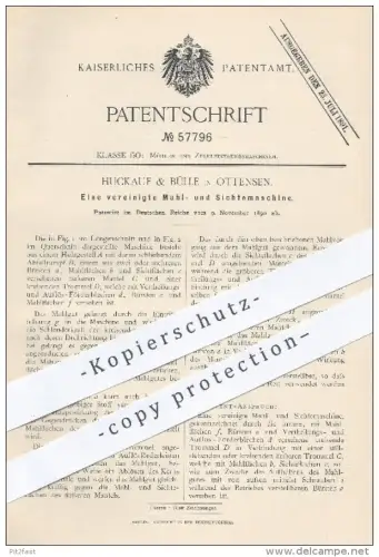 original Patent - Huckauf & Bülle , Ottensen  1890 , Mahl- u. Sichtemaschine , Mühle , Mühlen , Mehl , Müller , Müllerei