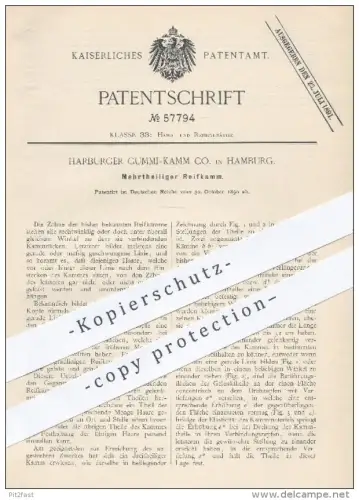 original Patent - Harburger Gummi - Kamm Co. , Hamburg 1890 , Mehrteiliger Reifkamm , Haarreif , Kämme , Haare , Friseur