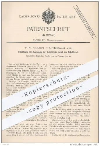 original Patent - W. Kuhlmann , Offenbach , Main  1895 , Schaltwerk mit Aushebung der Schaltklinke durch den Schalthebel