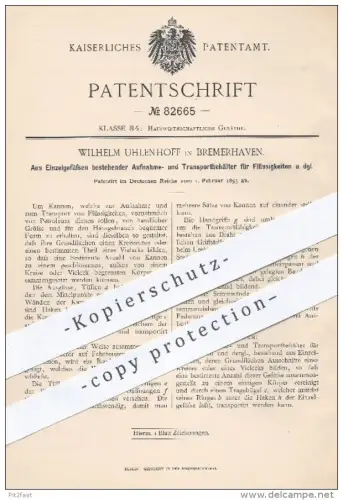 original Patent - Wilhelm Uhlenhoff , Bremerhaven , 1895 , Transportbehälter für Flüssigkeiten aus einzelnen Gefäßen !!!