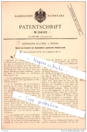 Original Patent  -  Herrmann Rittner in Neisse , 1898 , Schankgeräthe !!!