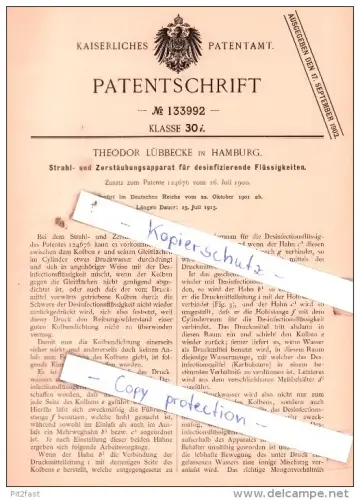 Original Patent  - T. Lübbecke in Hamburg , 1901 , Strahl- und Zerstäubungsapparat !!!