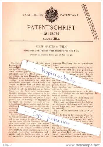 Original Patent  - Josef Pfister in Wien , 1901 , Färben oder Imprägniren von Holz !!!