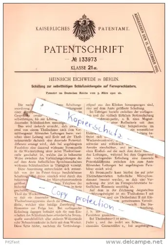 Original Patent  - H. Eichwede in Berlin , 1901 , Schlußzeichengabe auf Fernsprechämtern !!!