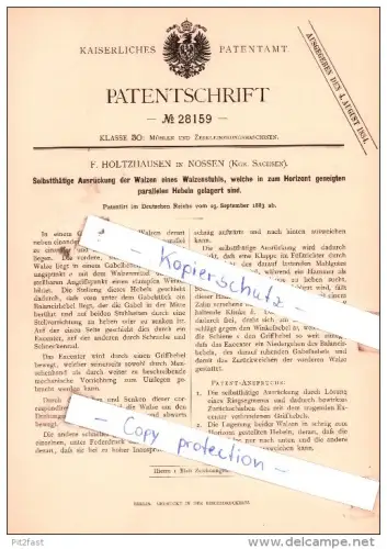 Original Patent  - F. Holtzhausen in Nossen , Kgr. Sachsen , 1883 , Mühlen !!!