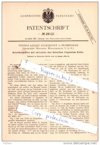 Original Patent  - Thomas Legget Sturtevant in Framingham , 1884 , Mühlen !!!