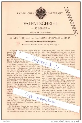 Original Patent  - S. Occhiale und S. Sinigaglia in Turin , 1899 , Rettung in Wassersgefahr !!!