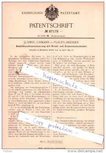 Original Patent  - Ludwig Uhmann in Plauen-Dresden , 1894 , Dampfmaschinen !!!