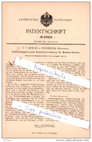Original Patent  - V. T. Borch in Fredericia , Dänemark , 1894 , Signalwesen !!!