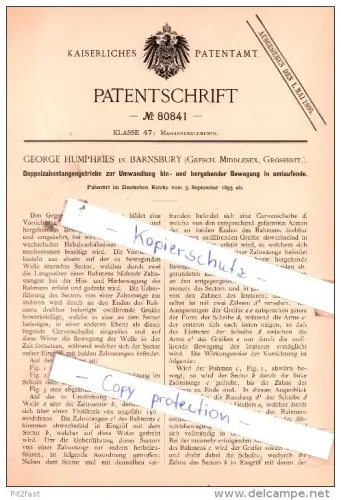 Original Patent  - George Humphries in Barnsbury / London, Grossbrit. , 1893 , Getriebe !!!