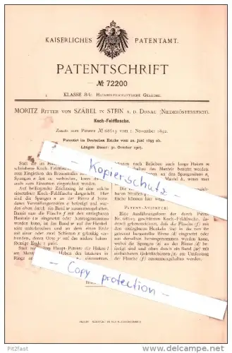 Original Patent  - Moritz Ritter von Szàbel in Stein a. d. Donau , 1893 , Koch-Feldflasche !!!
