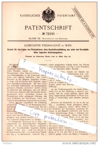 Original Patent  - Konstantin Predragovic in Wien , 1893 , Gewehr , Platzpatronen , Munition , Waffe !!!