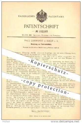 original Patent - Paul Ehrhardt , Halle / Saale , 1898 , Fahrrad - Sattel , Sitz , Fahrräder , Fahrzeugbau , Sattler !!!
