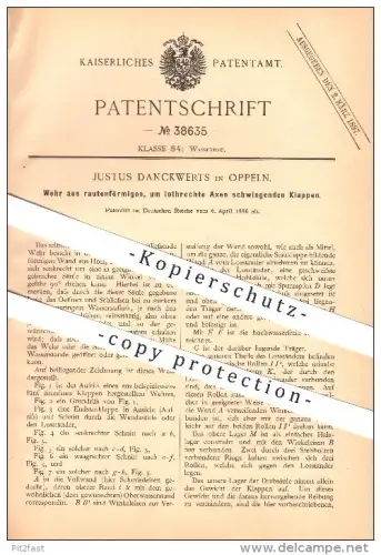 original Patent - Justus Danckwerts in Oppeln , 1886 , Wehr , Wasserwehr , Wasserbau , Wasser !!!