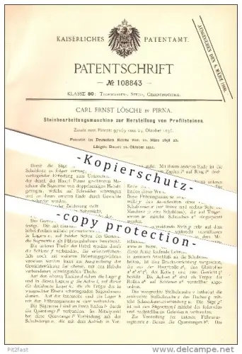 original Patent - Carl Ernst Lösche in Pirna , 1898 , Steinbearbeitungsmaschine zur Herstellung von Profilsteinen !!!
