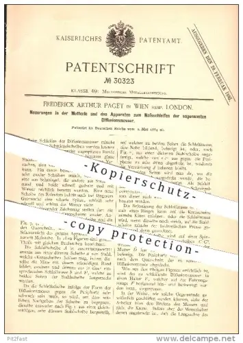 original Patent - Frederick Arthur Paget in Wien resp. London , 1884 , Nassschleifen der Diffusionsmesser , Messer !!!