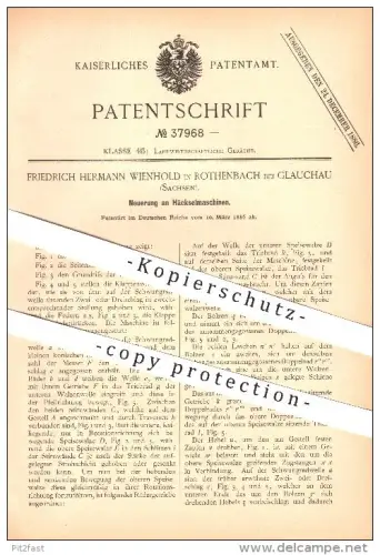 original Patent - Friedrich H. Wienhold in Rothenbach bei Glauchau , 1886 , Häckselmaschine , Landwirtschaft !!!